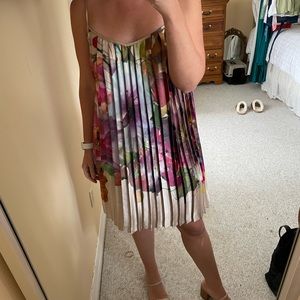 Pleated Floral Silk Dress